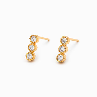 10pcs CZ Pave Bar Ear Posts, Real Gold Plated Brass Minimalist Stud Earrings (#GB-3258)