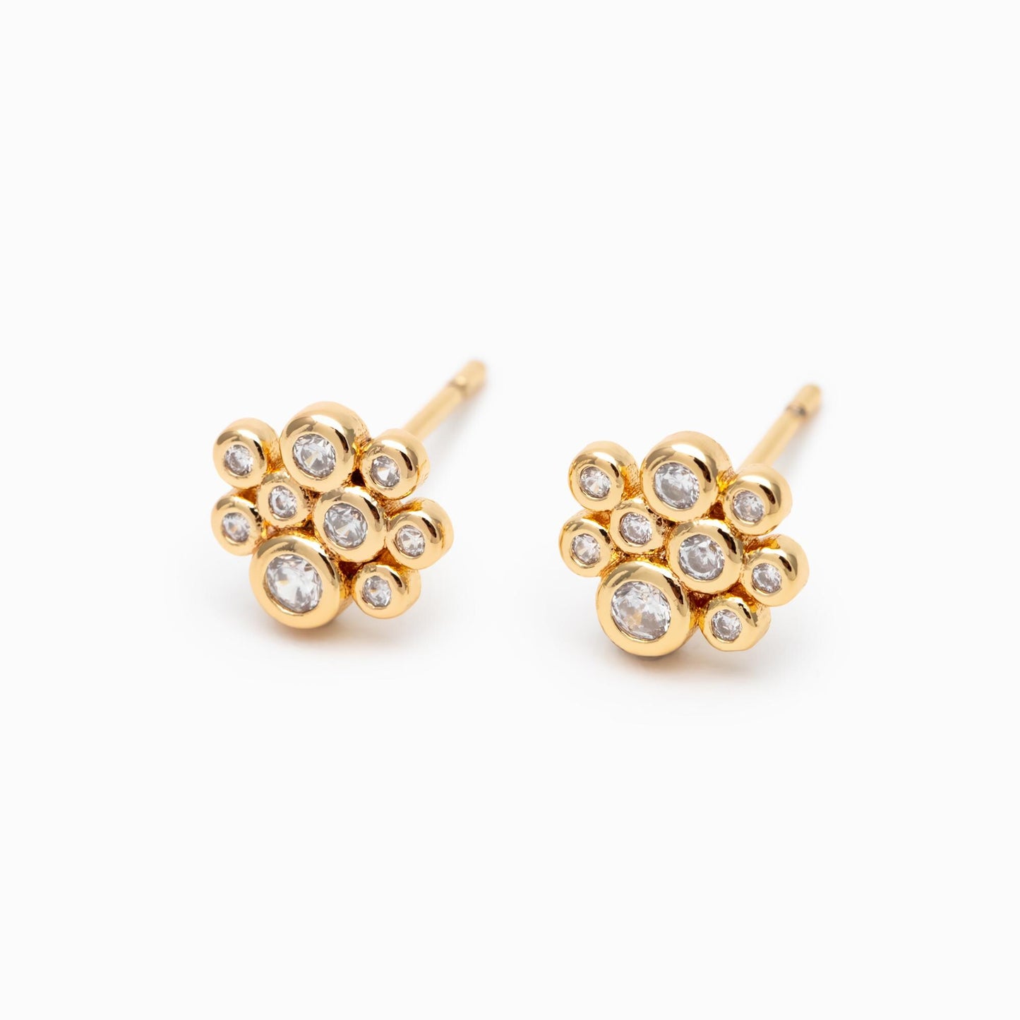 4pcs CZ Pave Gold Bubble Cluster Earrings 7x8mm, Gold Plated Brass Dainty Stud Earrings (GB-3671-F)