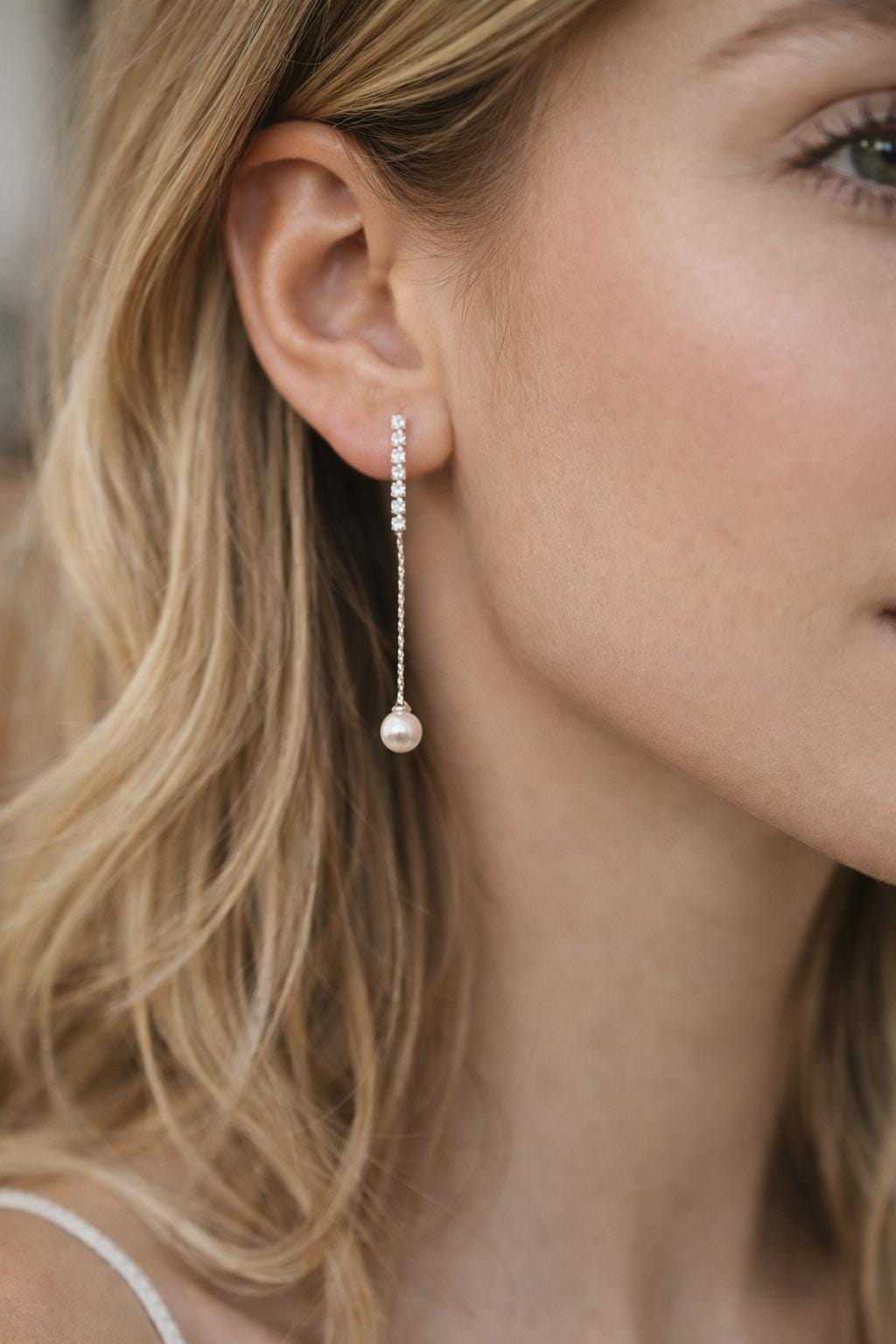 4pcs CZ Pave Gold/ Silver Chain Stud Earring With Glass Pearl (#GB-2983)