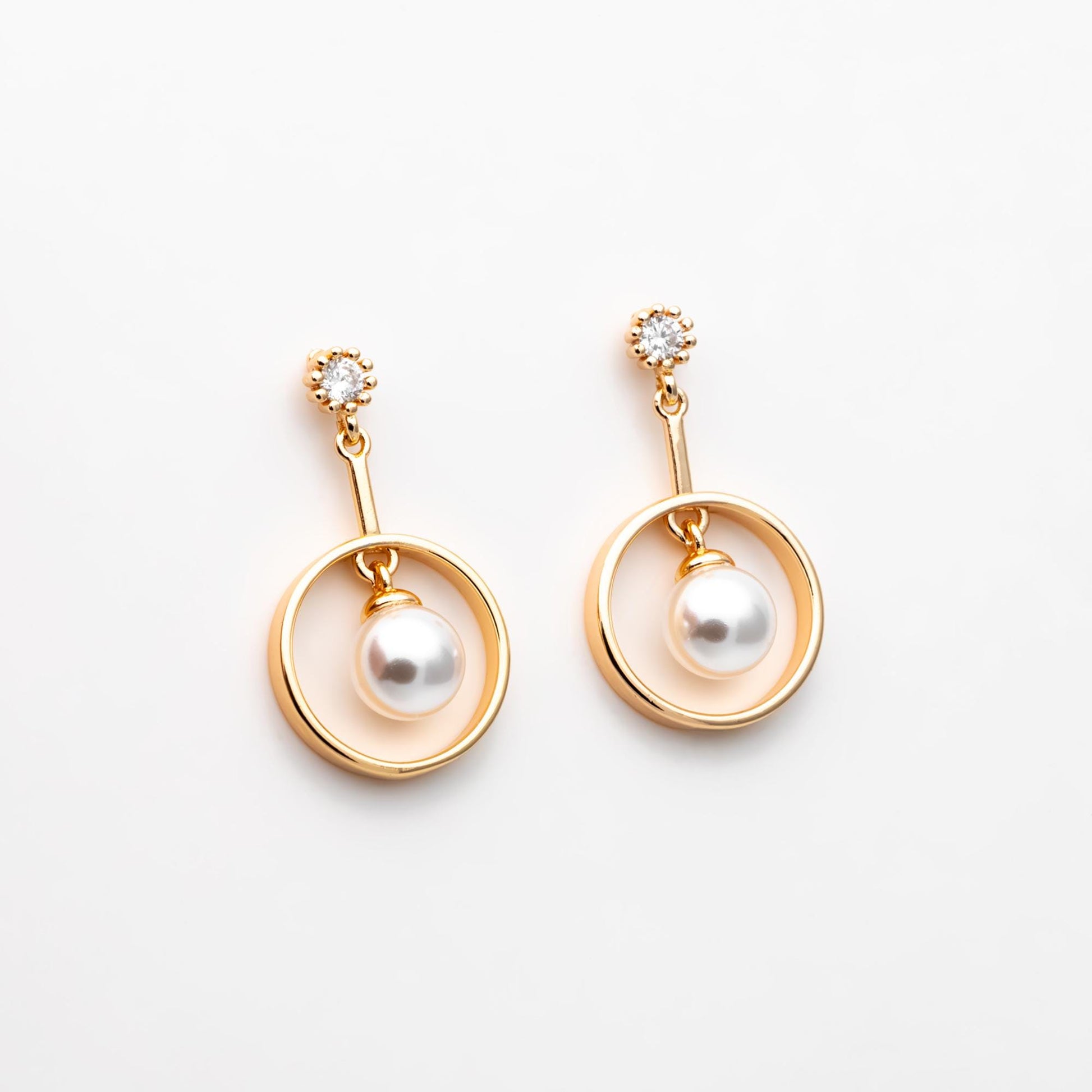 4pcs CZ Pave Round Drop Earring, Pearl Earring Mounts, Half Drilled Pearls Earring Settings (#GB-2945)