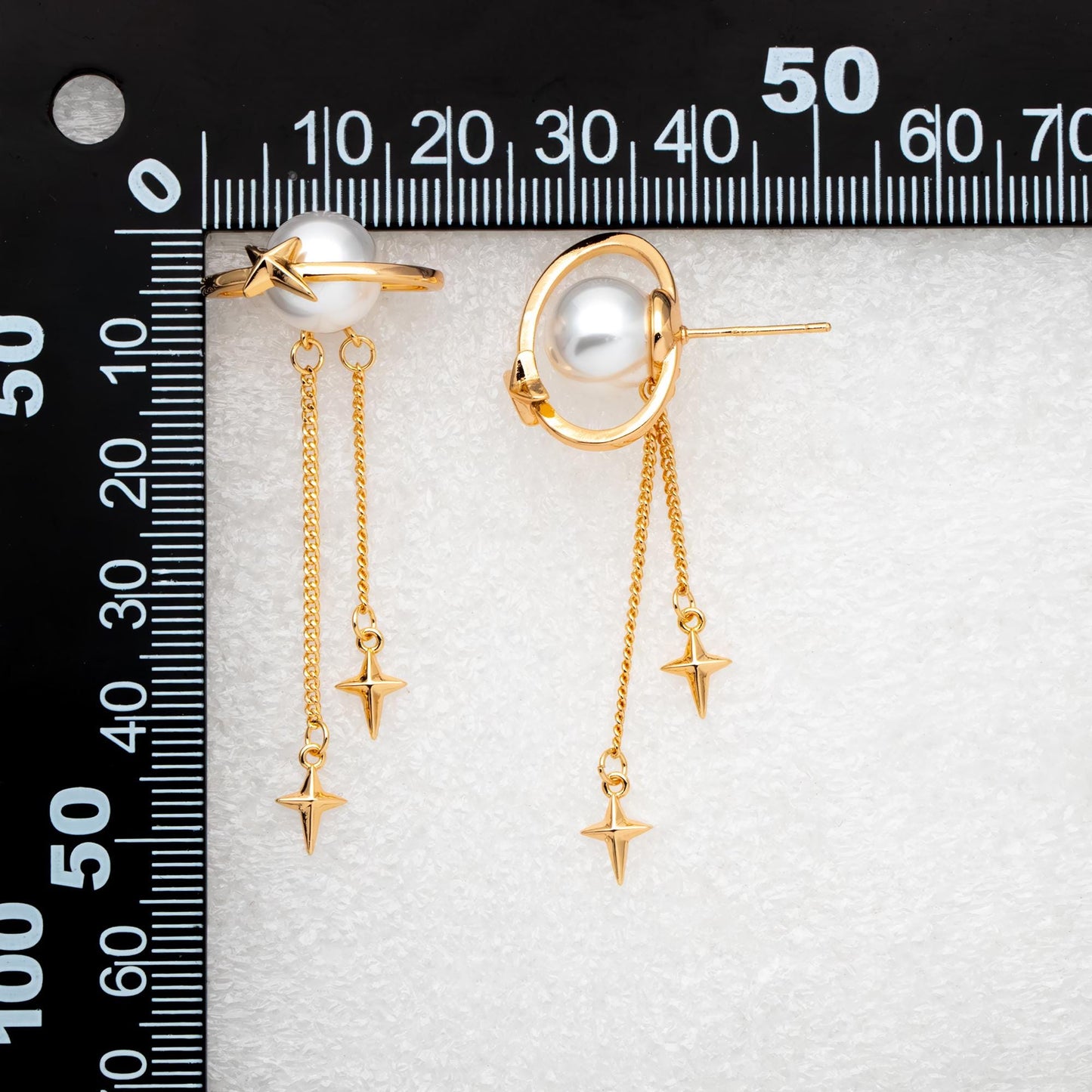 4pcs Gold Saturn Star Stud Earring, Glass Pearl & Star Drop Earrings (#GB-2942)