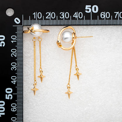 4pcs Gold Saturn Star Stud Earring, Glass Pearl & Star Drop Earrings (#GB-2942)