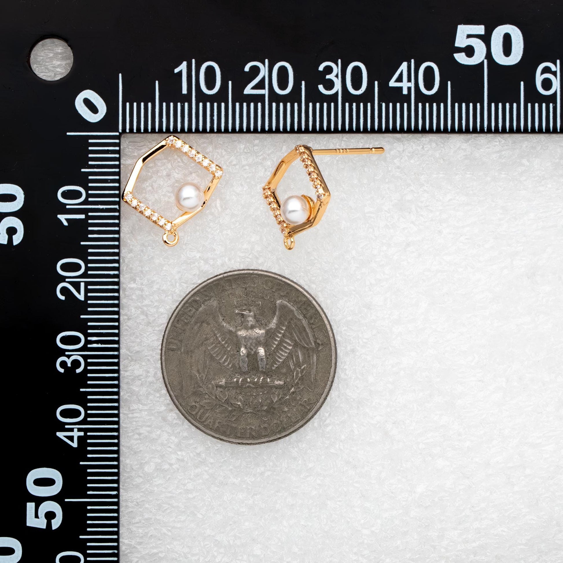 10pcs CZ pave Irregular Earring with loop 15x14mm, Pearl Peg Earring Mounts,Half Drilled Pearl Earring Settings (GB-1542)