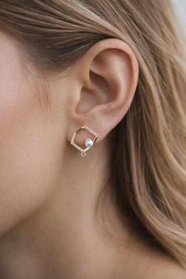 4pcs Glass Pearl Irregular Earring with loop, Real Gold Plated Brass, Dainty Stud Earrings (GB-1542)