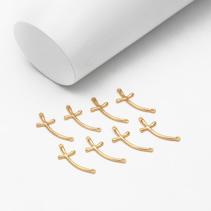 10pcs Gold Cross Connectors 22x9mm, Real Gold plated Brass, Cross Charm Pendants (GB-3796)
