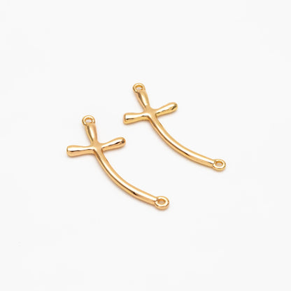 10pcs Gold Cross Connectors 22x9mm, Real Gold plated Brass, Cross Charm Pendants (GB-3796)