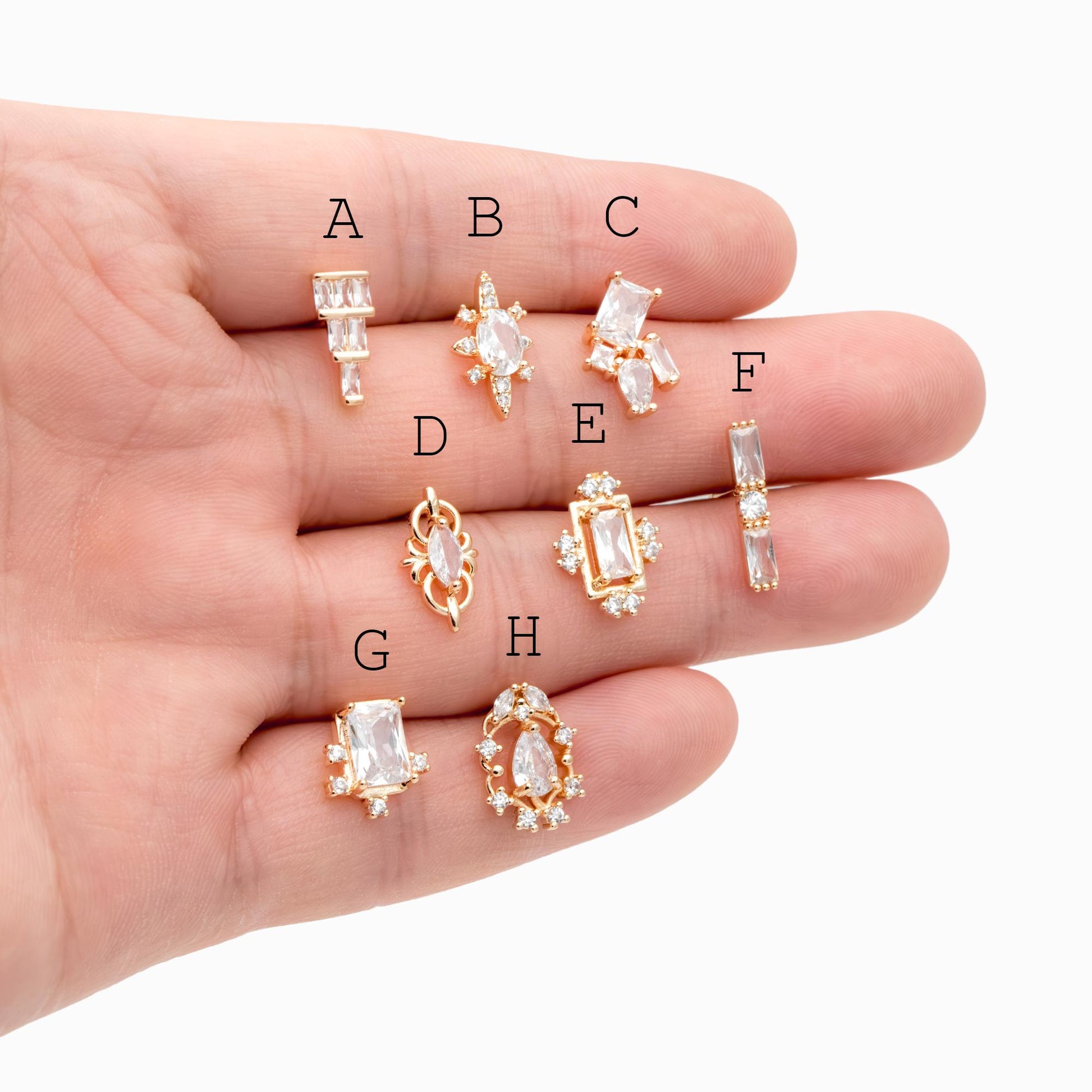 4pcs CZ Pave Dainty Geometric Stud Earrings, 18K Gold Plated Brass, Cubic Zirconia Earrings (GB-3633)