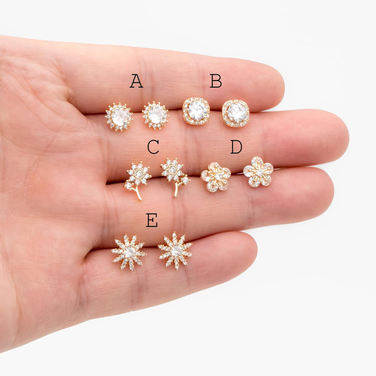4pcs CZ Pave Gold Flower Earrings, Gold Plated Brass, Jewelry Making, Diy Material, Jewelry Supplies (GB-3371)