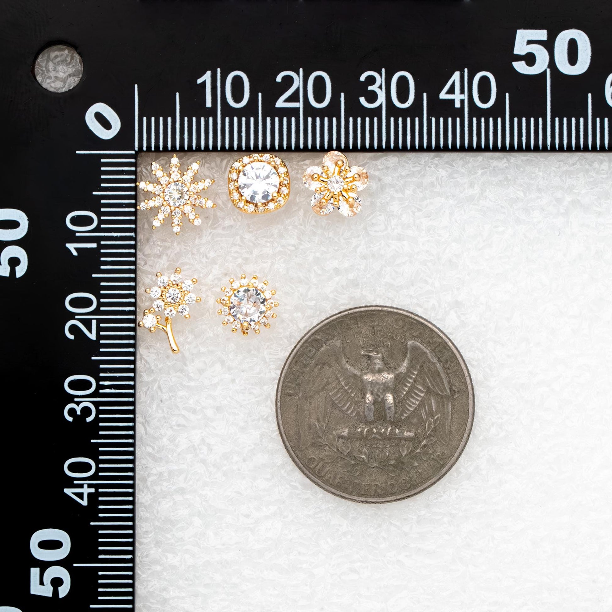 4pcs CZ Pave Gold Flower Earrings, Gold Plated Brass, Jewelry Making, Diy Material, Jewelry Supplies (GB-3371)