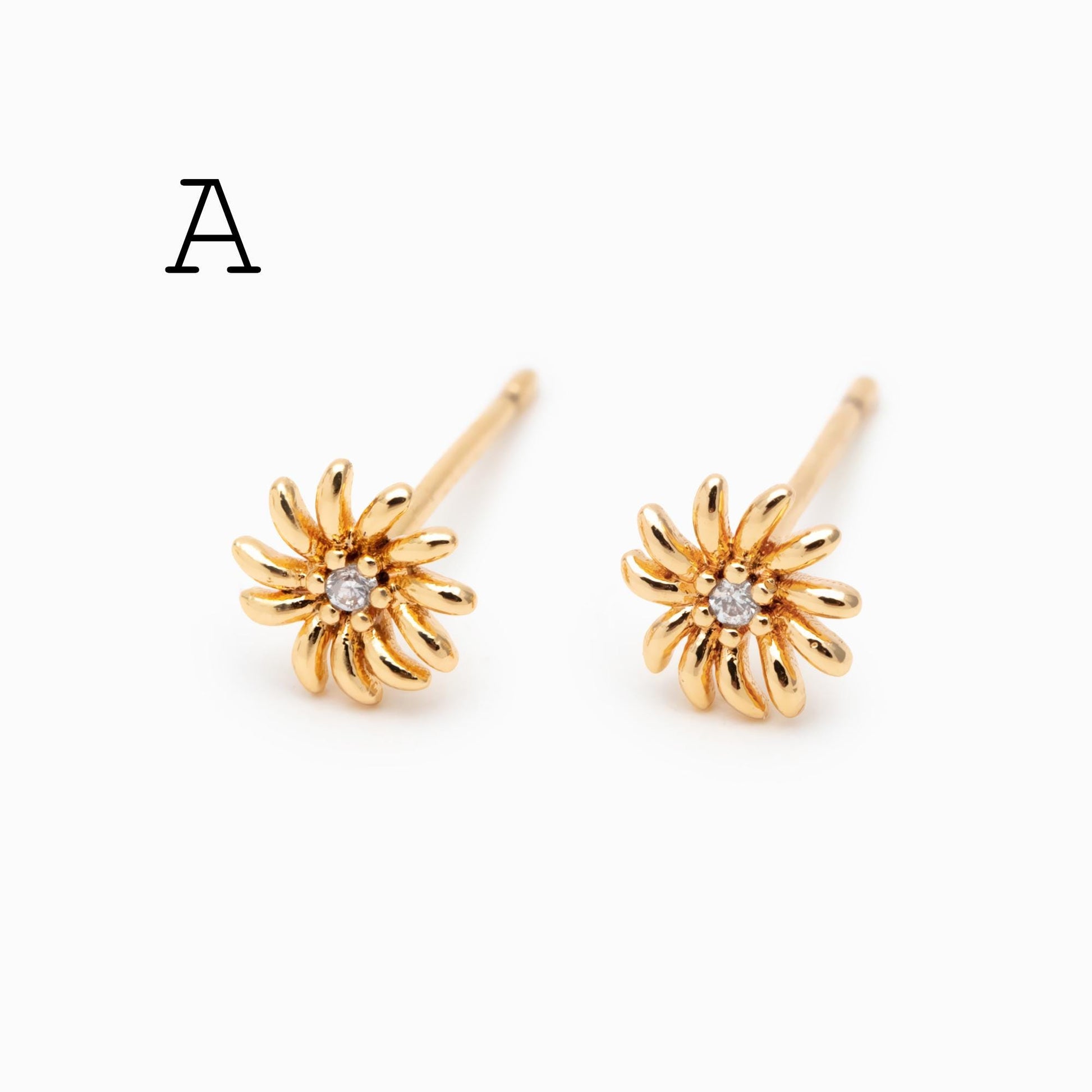 10pcs CZ Pave Gold/ Silver Leaf Earrings, 18K Real Gold/ Rhodium Plated Brass, Dainty Stud Earrings (GB-4759)