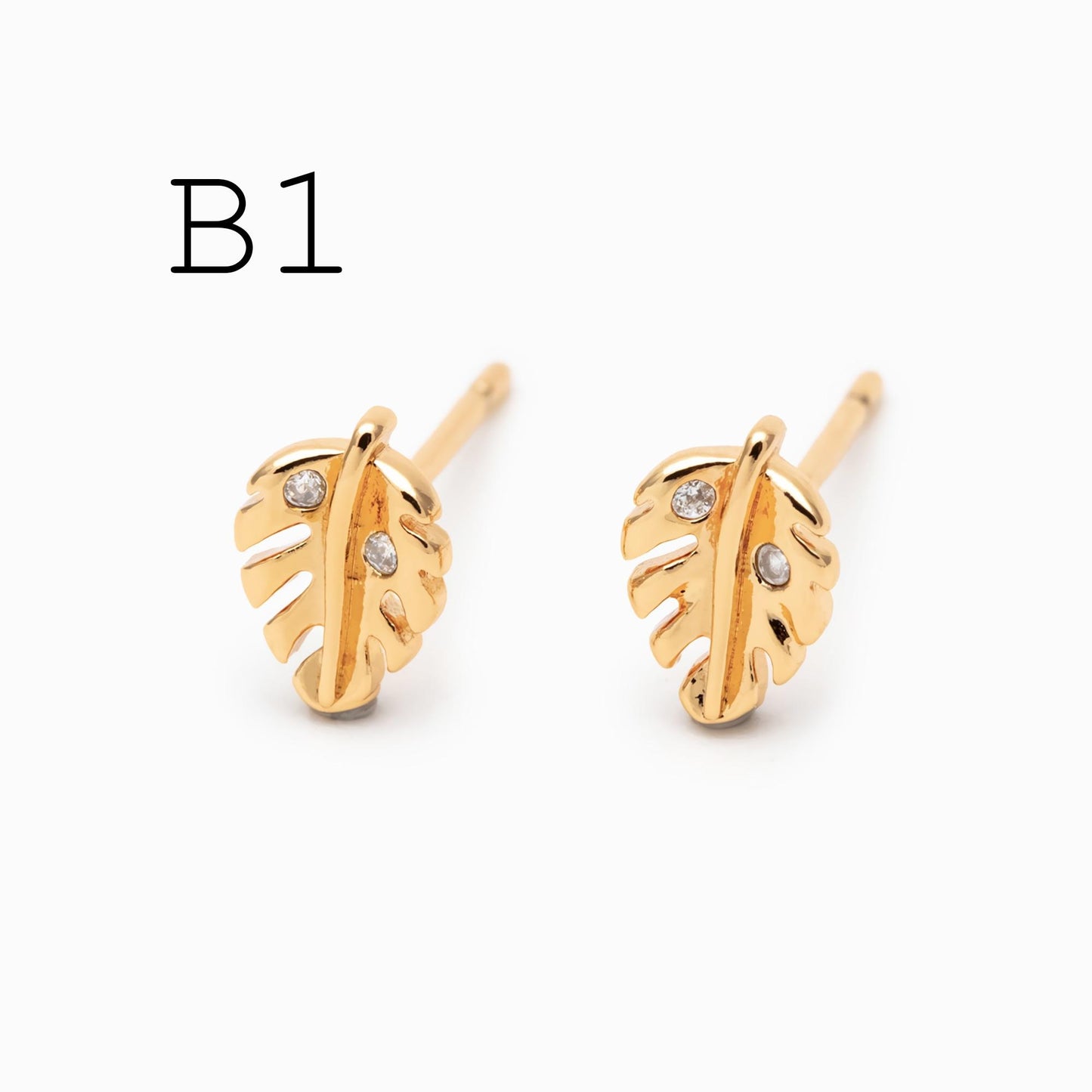 10pcs CZ Pave Gold/ Silver Leaf Earrings, 18K Real Gold/ Rhodium Plated Brass, Dainty Stud Earrings (GB-4759)