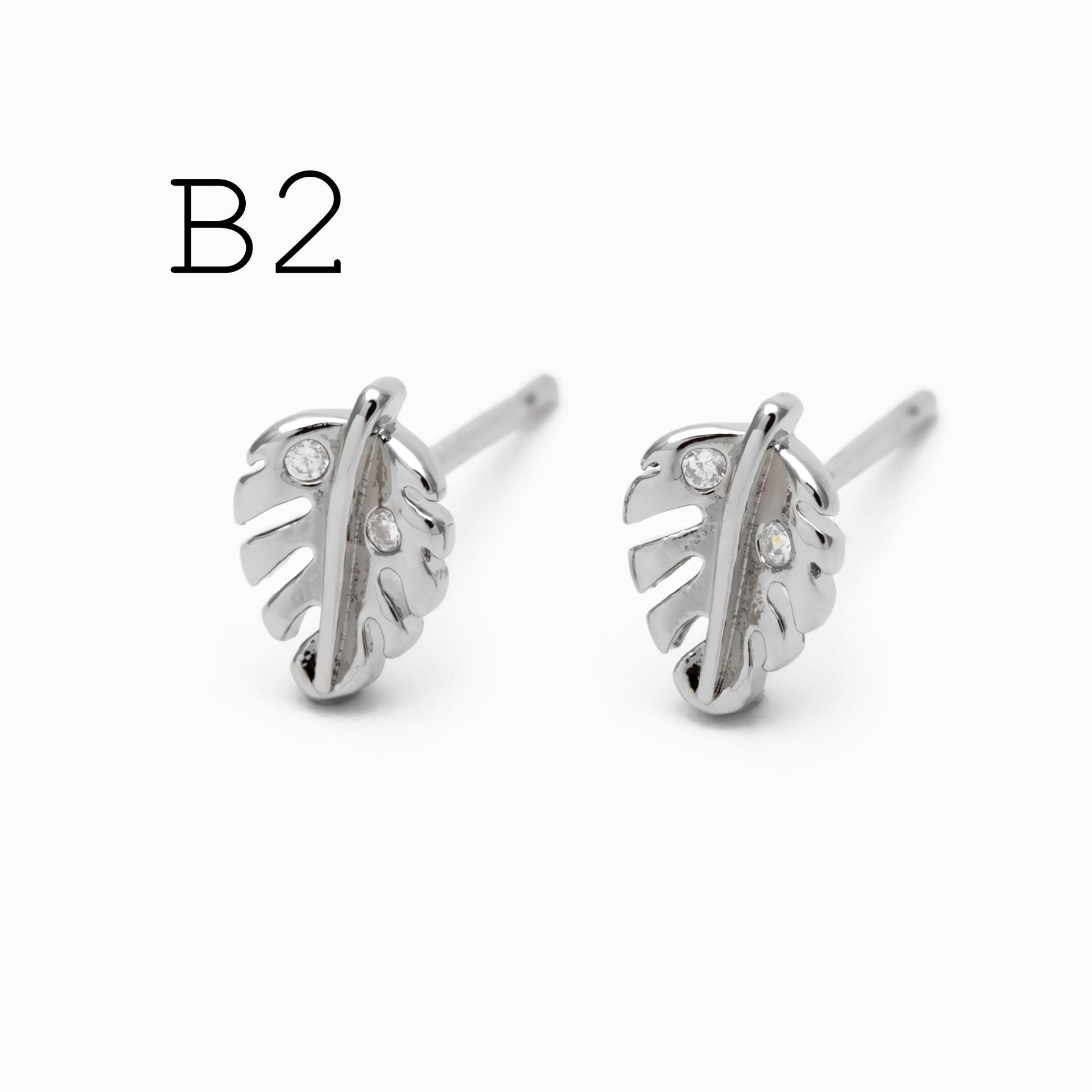 10pcs CZ Pave Gold/ Silver Leaf Earrings, 18K Real Gold/ Rhodium Plated Brass, Dainty Stud Earrings (GB-4759)