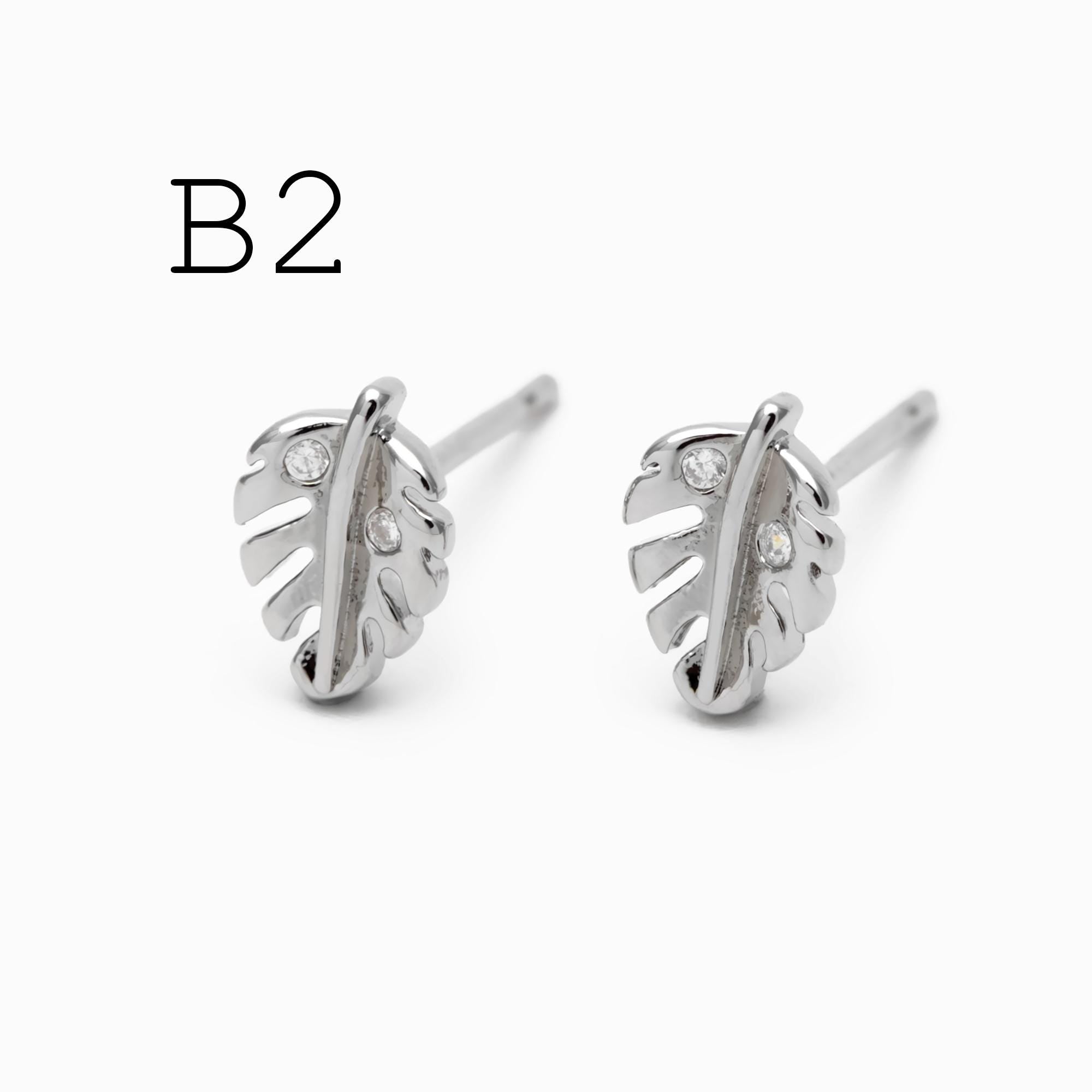 10pcs CZ Pave Gold/ Silver Flower Leaf Earrings, 18K Real Gold/ Rhodium Plated Brass, Dainty Stud Earrings (GB-3381)