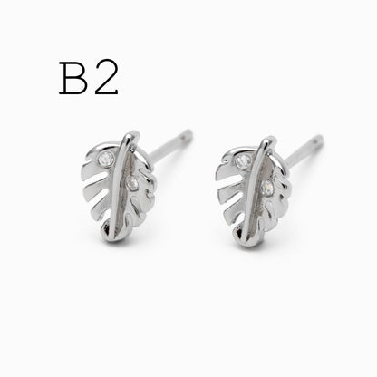 10pcs CZ Pave Gold/ Silver Leaf Earrings, 18K Real Gold/ Rhodium Plated Brass, Dainty Stud Earrings (GB-4759)