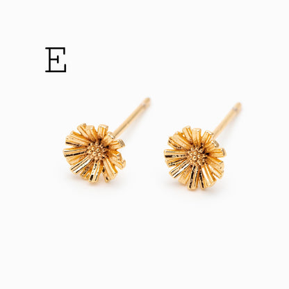10pcs CZ Pave Gold/ Silver Flower Leaf Earrings, 18K Real Gold/ Rhodium Plated Brass, Dainty Stud Earrings (GB-3381)