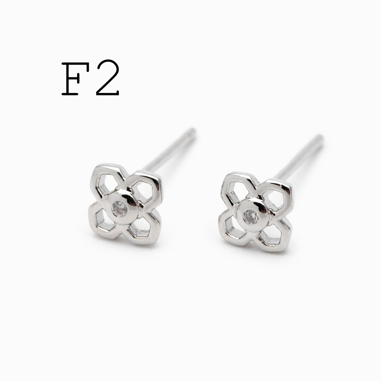 10pcs CZ Pave Gold/ Silver Flower Leaf Earrings, 18K Real Gold/ Rhodium Plated Brass, Dainty Stud Earrings (GB-3381)