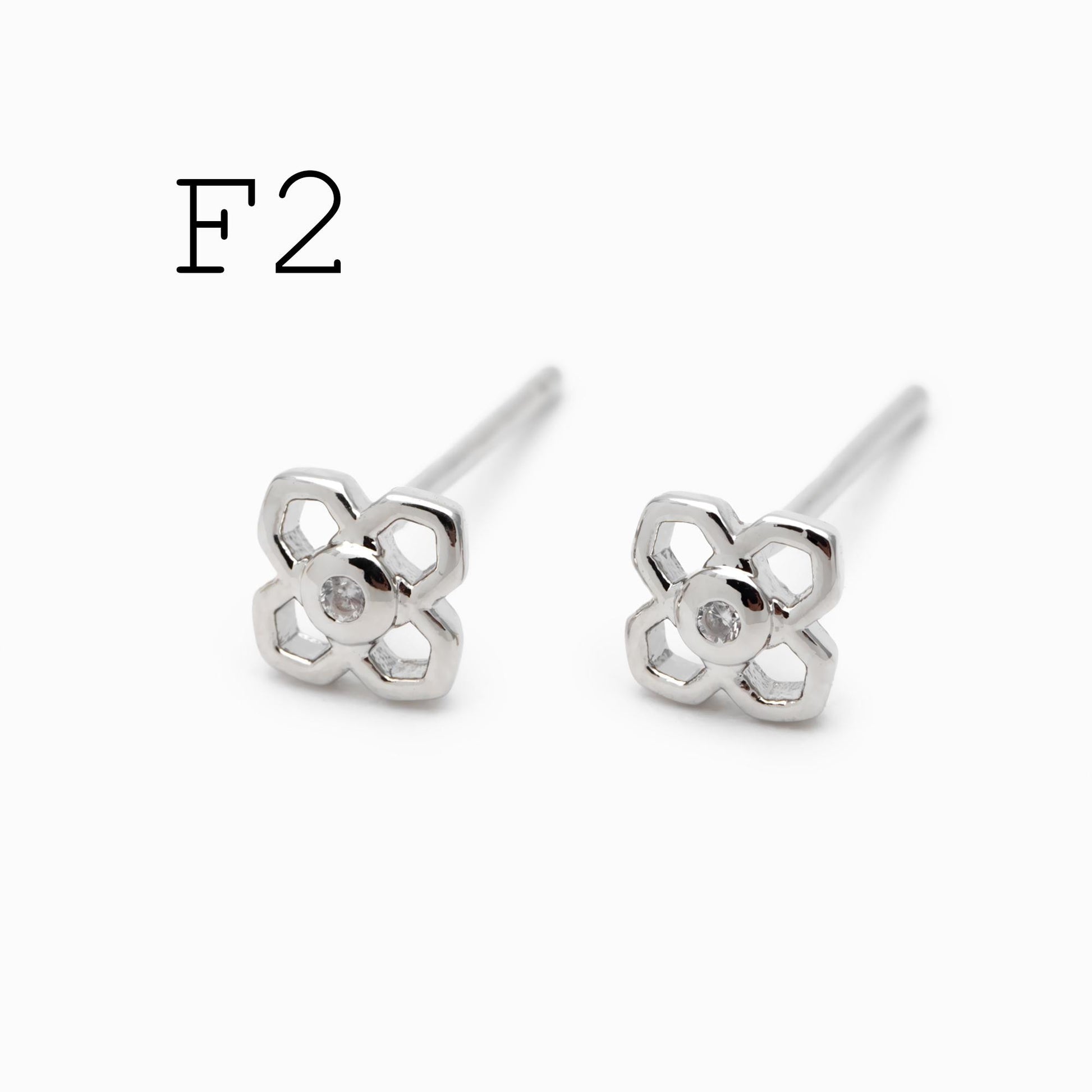 10pcs CZ Pave Gold/ Silver Flower Leaf Earrings, 18K Real Gold/ Rhodium Plated Brass, Dainty Stud Earrings (GB-3381)