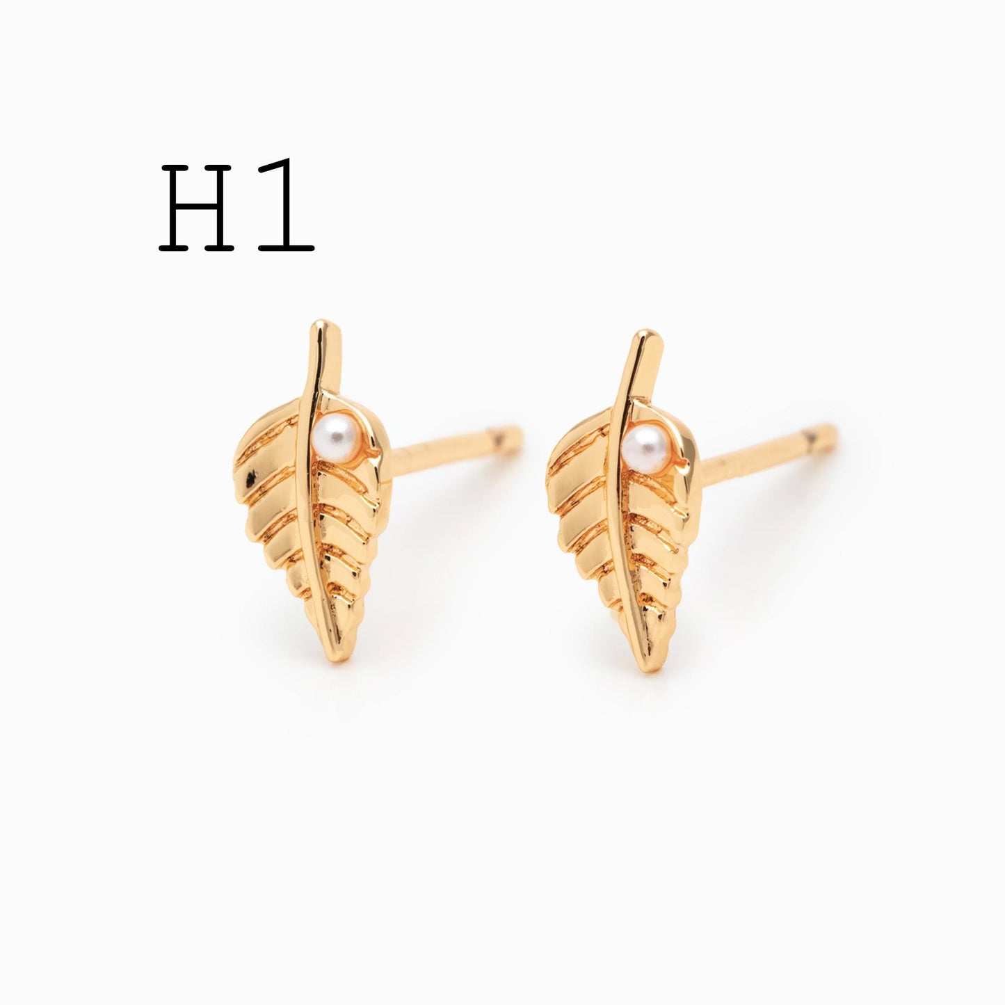 10pcs CZ Pave Gold/ Silver Leaf Earrings, 18K Real Gold/ Rhodium Plated Brass, Dainty Stud Earrings (GB-4759)