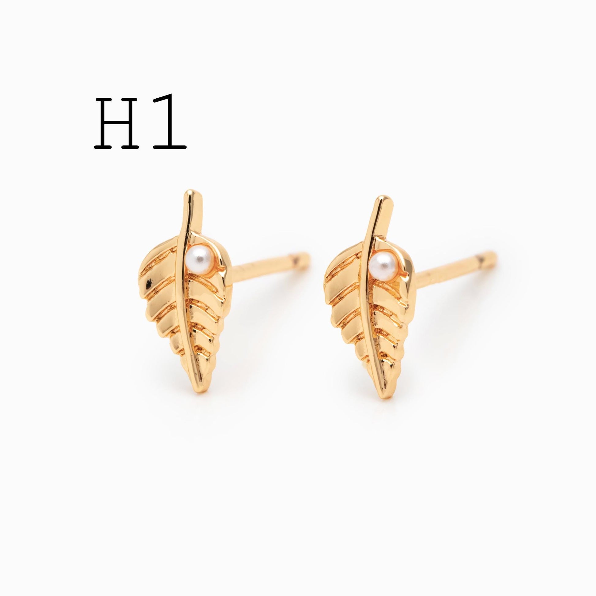 10pcs CZ Pave Gold/ Silver Leaf Earrings, 18K Real Gold/ Rhodium Plated Brass, Dainty Stud Earrings (GB-4759)