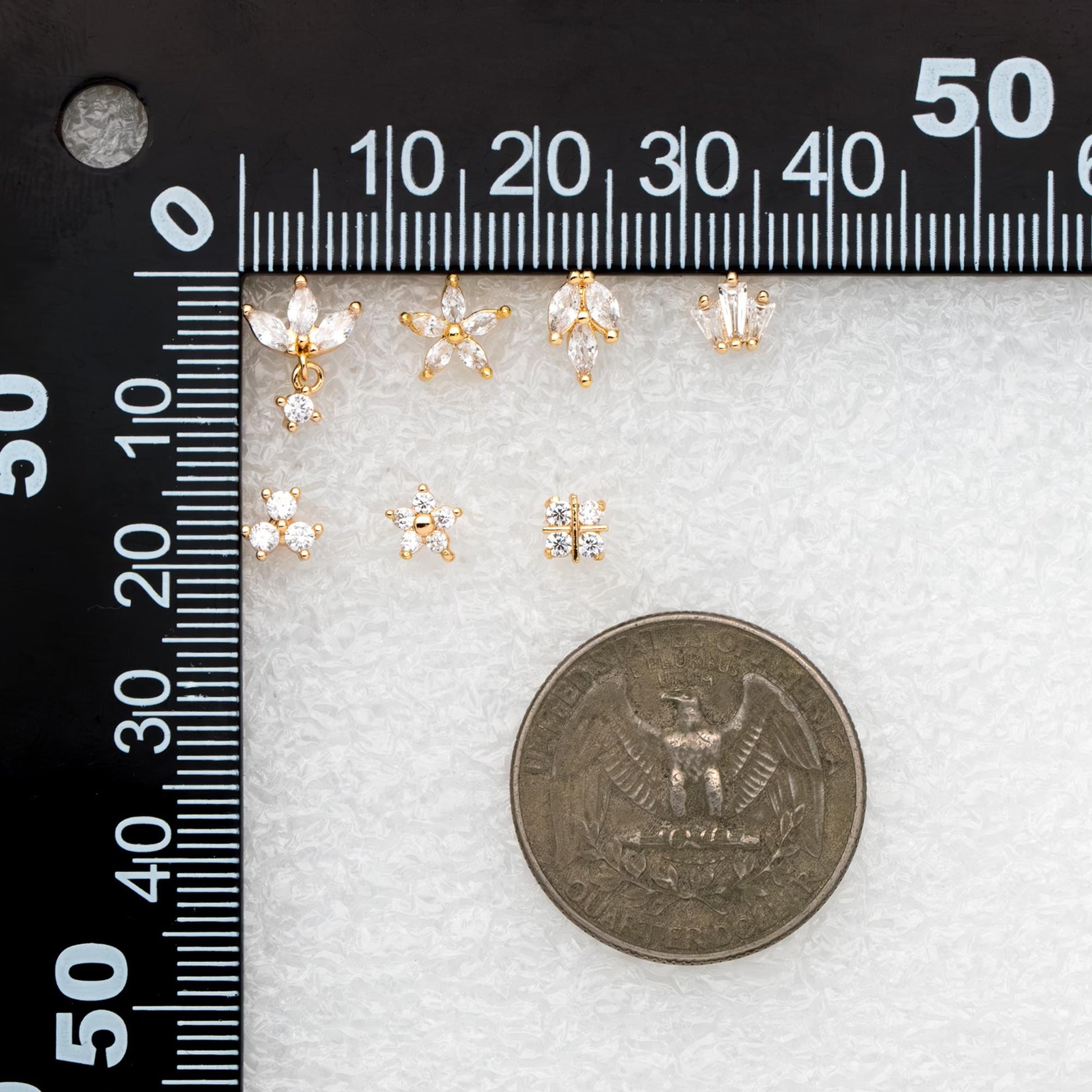 10pcs CZ Pave Flower Ear Posts: 18K Gold Plated Brass Stud Earrings (GB-3395)