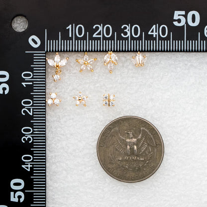 10pcs CZ Pave Flower Ear Posts: 18K Gold Plated Brass Stud Earrings (GB-3395)