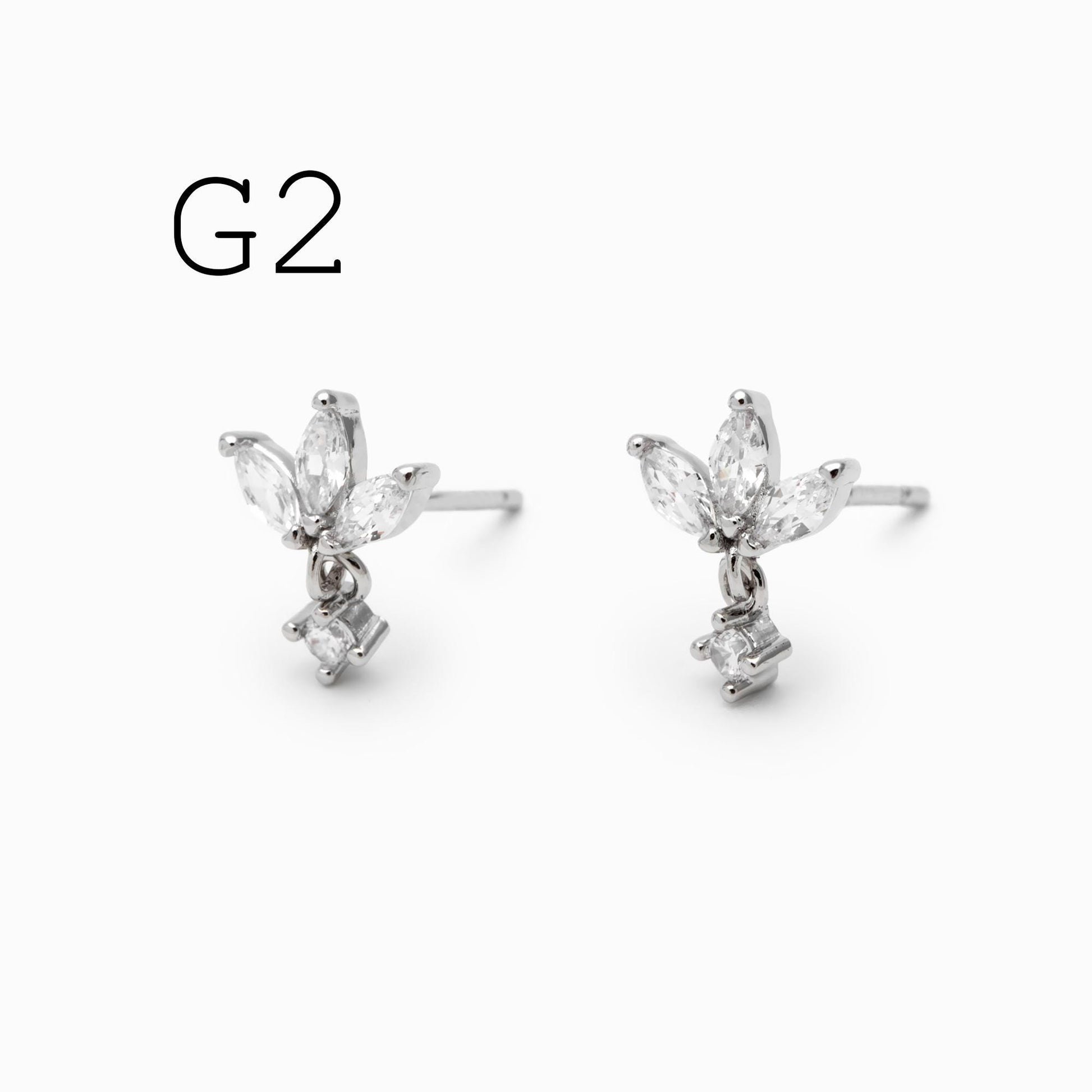 10pcs CZ Pave Flower Ear Posts: 18K Gold Plated Brass Stud Earrings (GB-3395)
