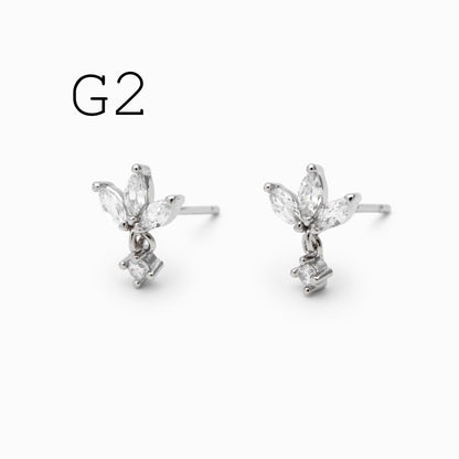 10pcs CZ Pave Flower Ear Posts: 18K Gold Plated Brass Stud Earrings (GB-3395)