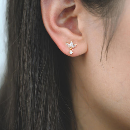 10pcs CZ Pave Flower Ear Posts: 18K Gold Plated Brass Stud Earrings (GB-3395)