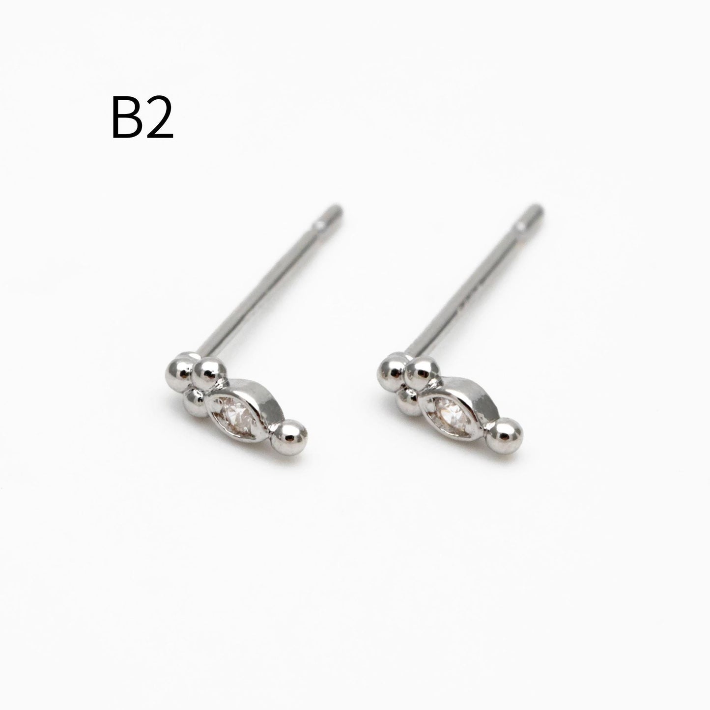 10pcs CZ Pave Gold/ Silver Tone Tiny Earrings, Gold/ Rhodium Plated Brass, Dainty Minimalist Stud Earrings (GB-4021)