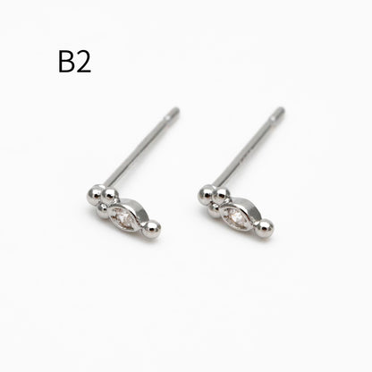 10pcs CZ Pave Gold/ Silver Tone Tiny Earrings, Gold/ Rhodium Plated Brass, Dainty Minimalist Stud Earrings (GB-4021)