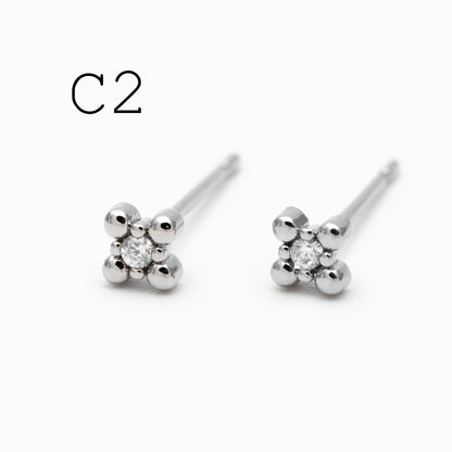 10pcs CZ Pave Gold/ Silver Tone Square Earrings, Gold/ Rhodium Plated Brass, Dainty Minimalist Stud Earrings (GB-4523)