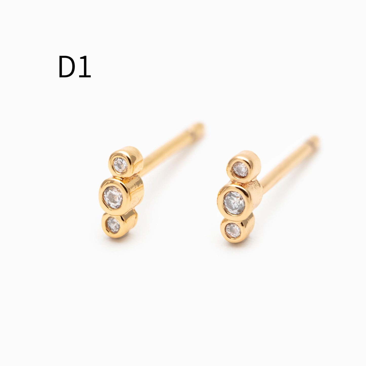 10pcs CZ Pave Gold/ Silver Tone Tiny Earrings, Gold/ Rhodium Plated Brass, Dainty Minimalist Stud Earrings (GB-4021)