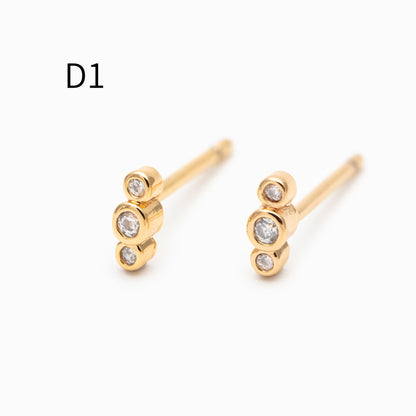 10pcs CZ Pave Gold/ Silver Tone Tiny Earrings, Gold/ Rhodium Plated Brass, Dainty Minimalist Stud Earrings (GB-4021)