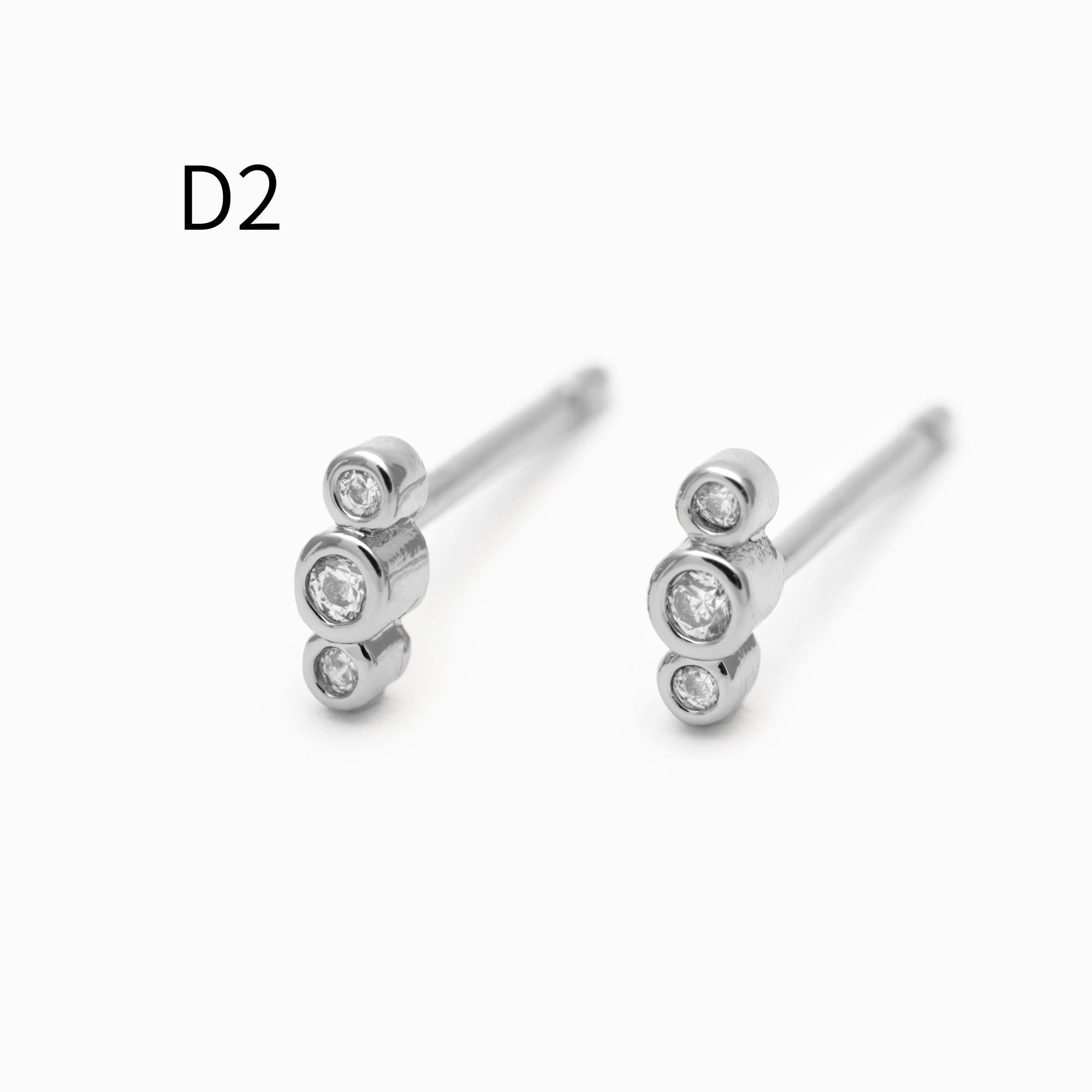 10pcs CZ Pave Gold/ Silver Tone Tiny Earrings, Gold/ Rhodium Plated Brass, Dainty Minimalist Stud Earrings (GB-4021)