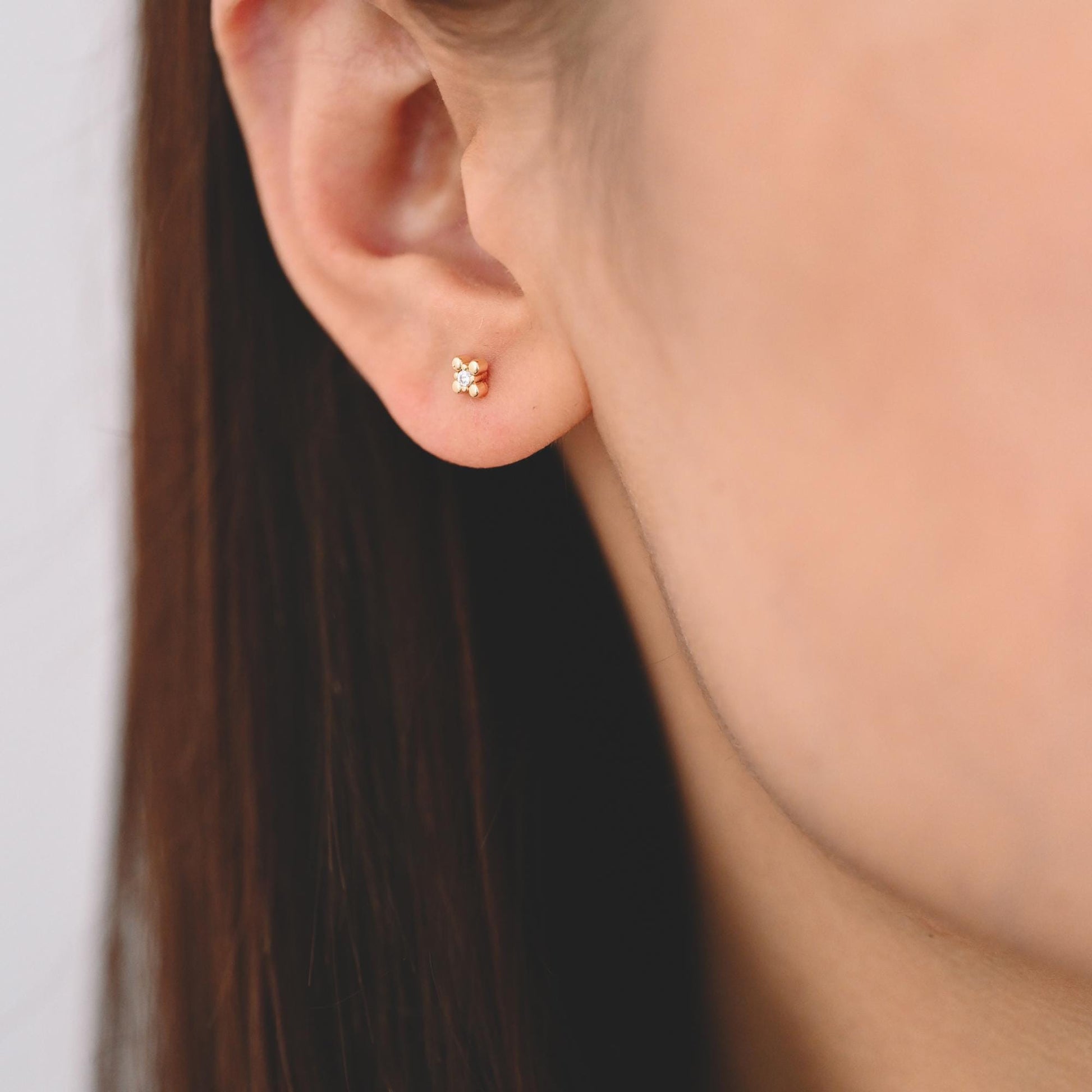 10pcs CZ Pave Gold/ Silver Tone Square Earrings, Gold/ Rhodium Plated Brass, Dainty Minimalist Stud Earrings (GB-4523)