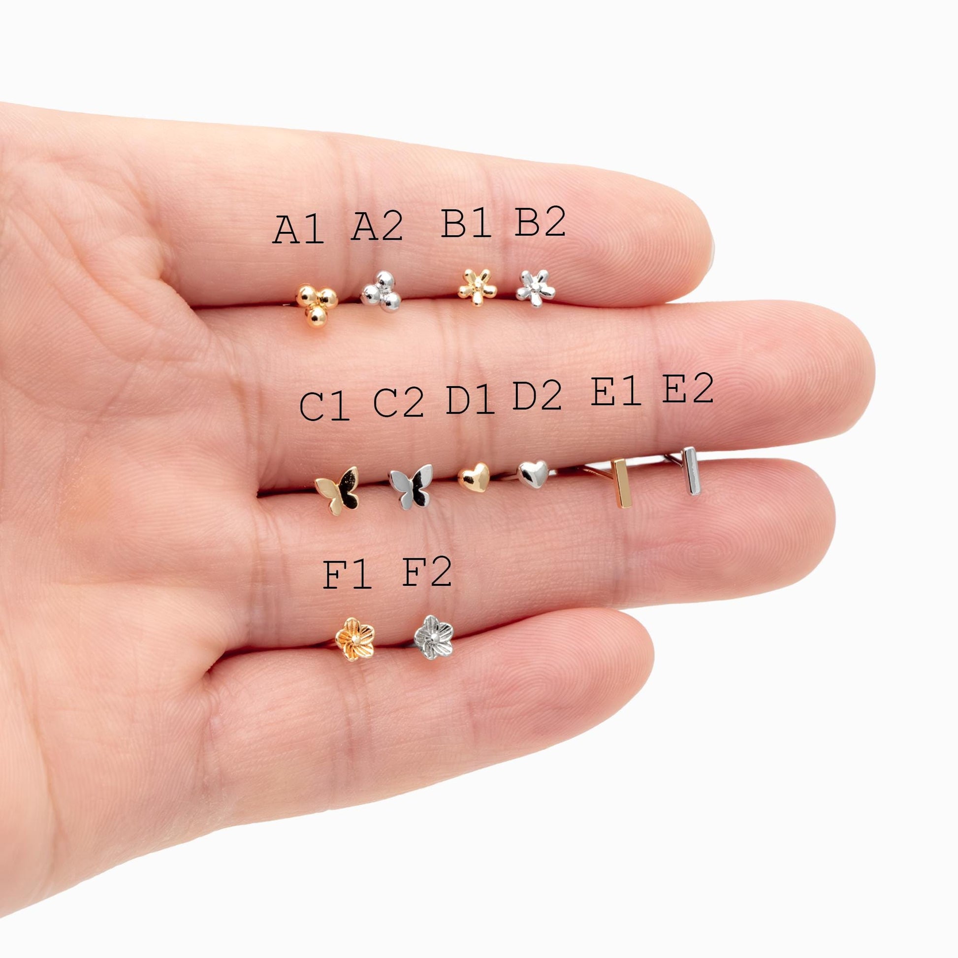 10pcs Gold Minimalist Earrings, 18K Gold Plated Brass, Tiny Stud Earrings (GB-4217)