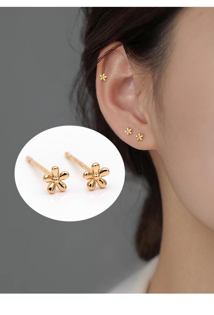 10pcs Gold Minimalist Earrings, 18K Gold Plated Brass, Tiny Stud Earrings (GB-4217)