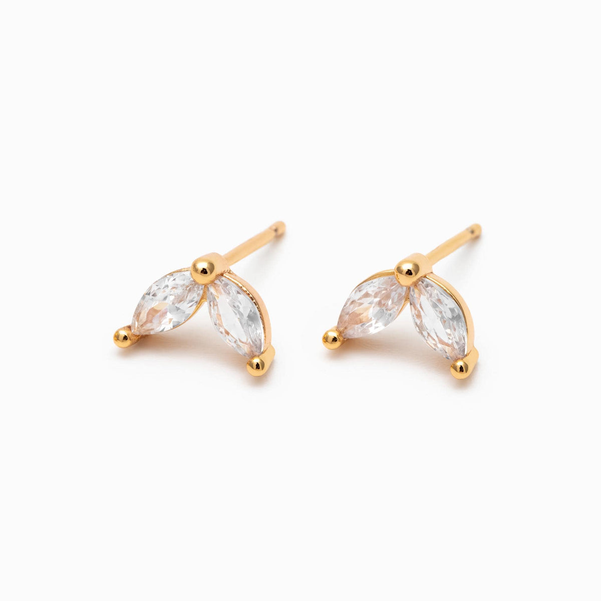 4pcs CZ Pave Gold Leaf Ear Posts, Gold Plated Brass, Jewelry Supplies (GB-3369-C)