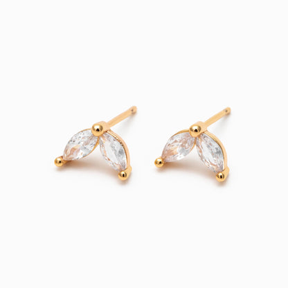 4pcs CZ Pave Gold Leaf Ear Posts, Gold Plated Brass, Jewelry Supplies (GB-3369-C)