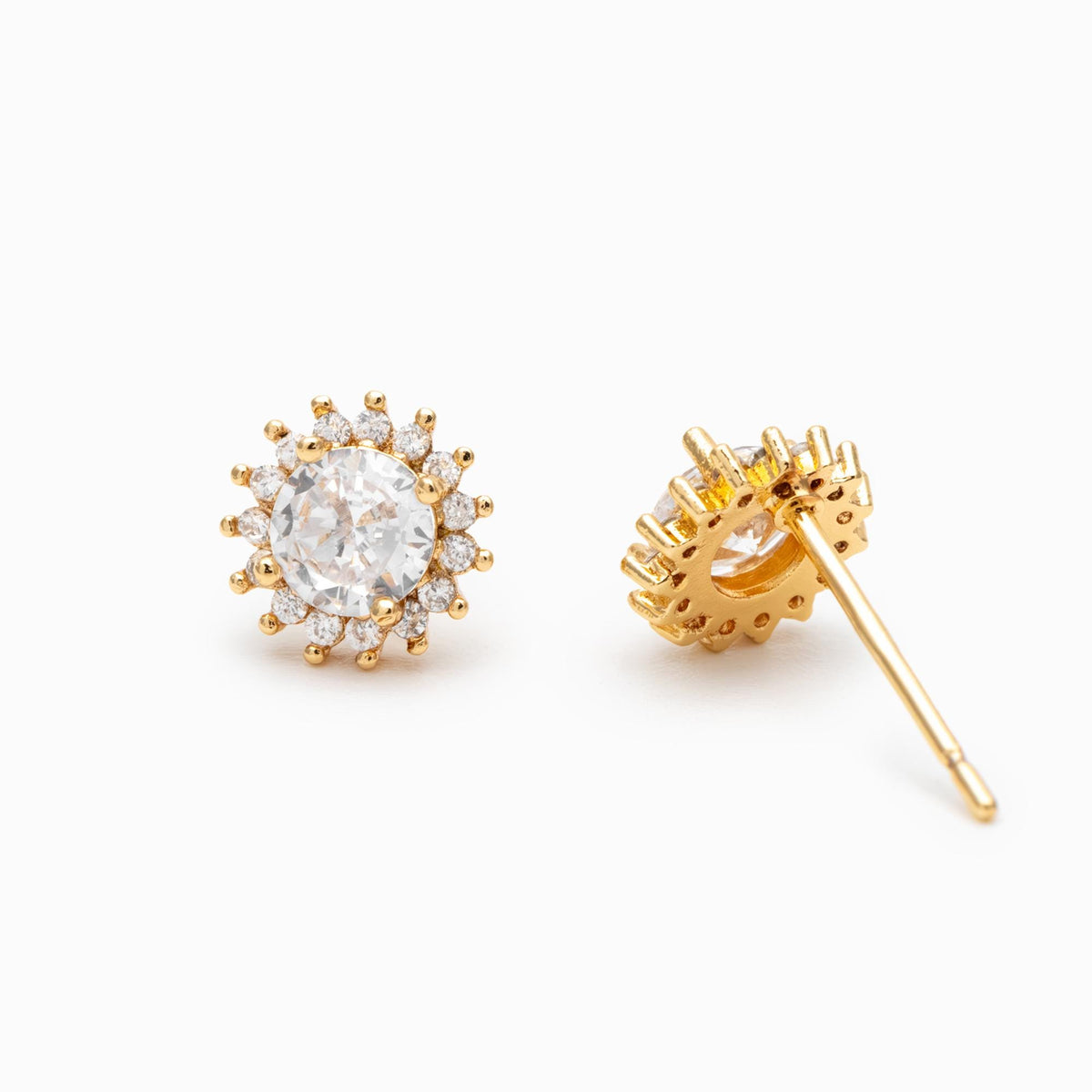 4pcs CZ Pave Gold Flower Ear Posts 8mm, Gold Plated Brass Stud Earrings (#GB-3371-A)