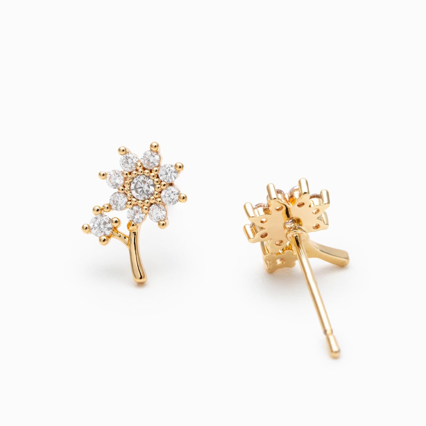 4pcs CZ Pave Gold Flower Earring, Gold Plated Brass, Jewelry Supplies (GB-3371-C)