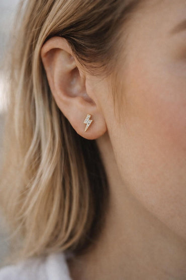 10pcs CZ pave Gold/ Silver Lightning Stud Earrings, Real Gold/ Rhodium Plated Brass, Minimalist Earrings (#GB-4690)