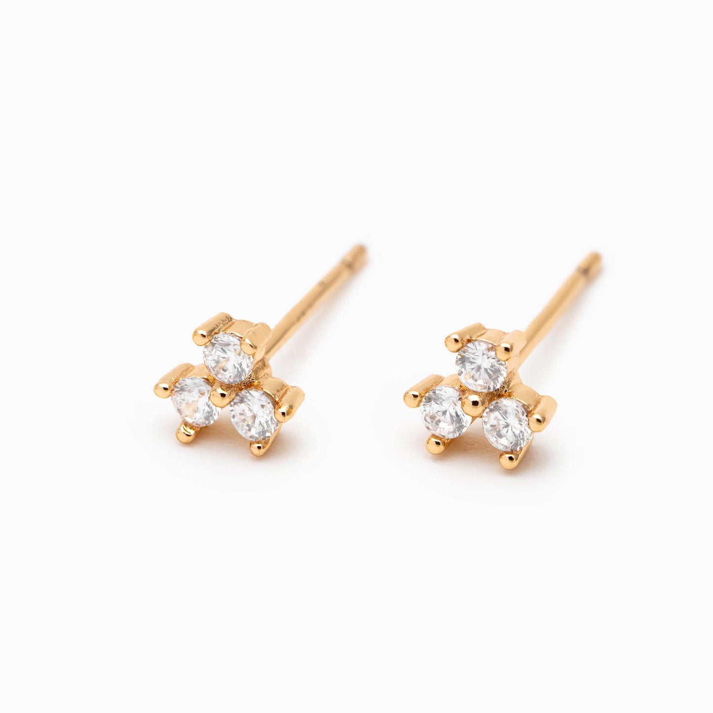 10pcs Gold Plated CZ Pave Ear Posts: Tiny Trinity Stud Earrings (GB-3395-C)