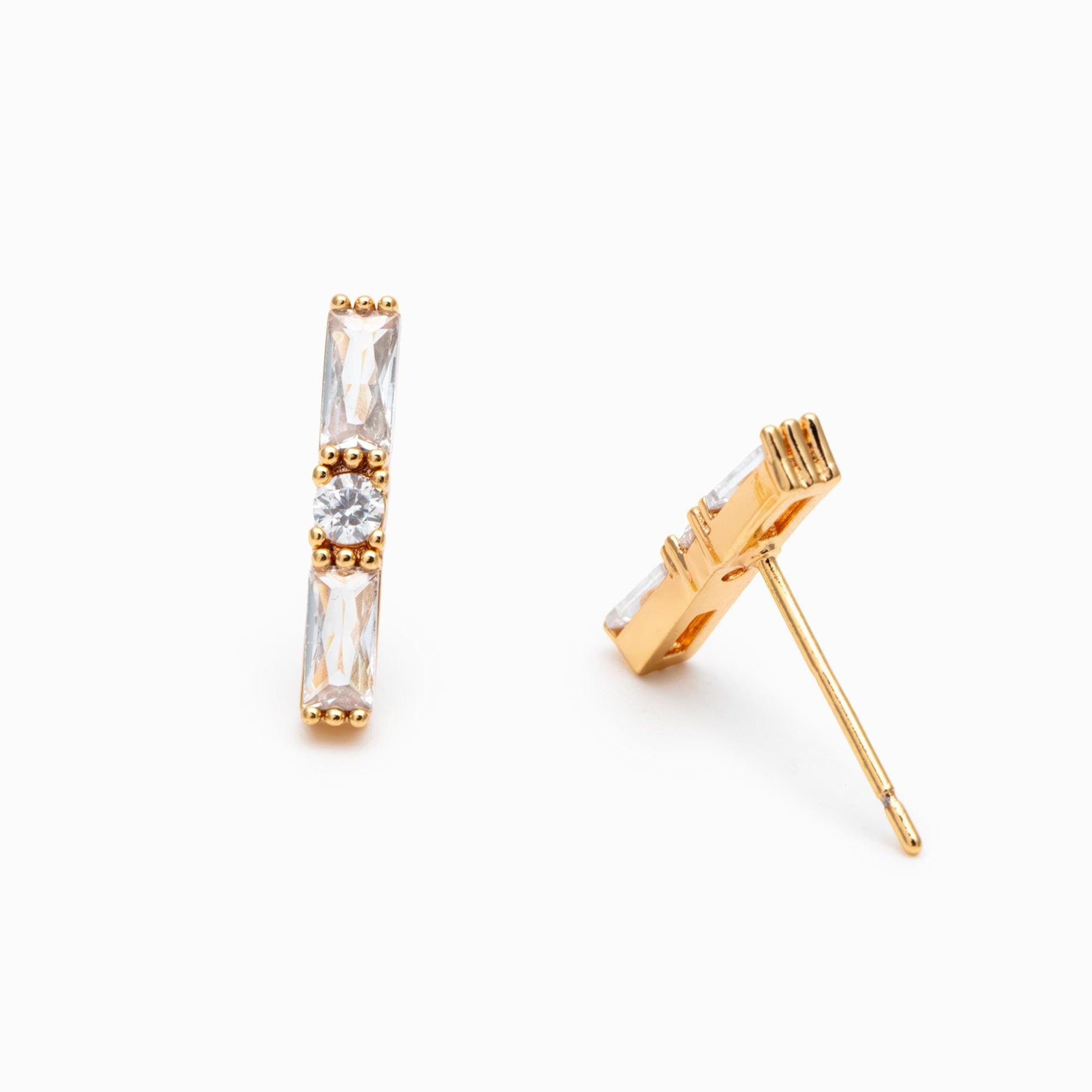 4pcs CZ Pave Rectangle Earring Studs, 18K Gold plated Brass Ear Posts, Geometric Earring Findings (#GB-3633)
