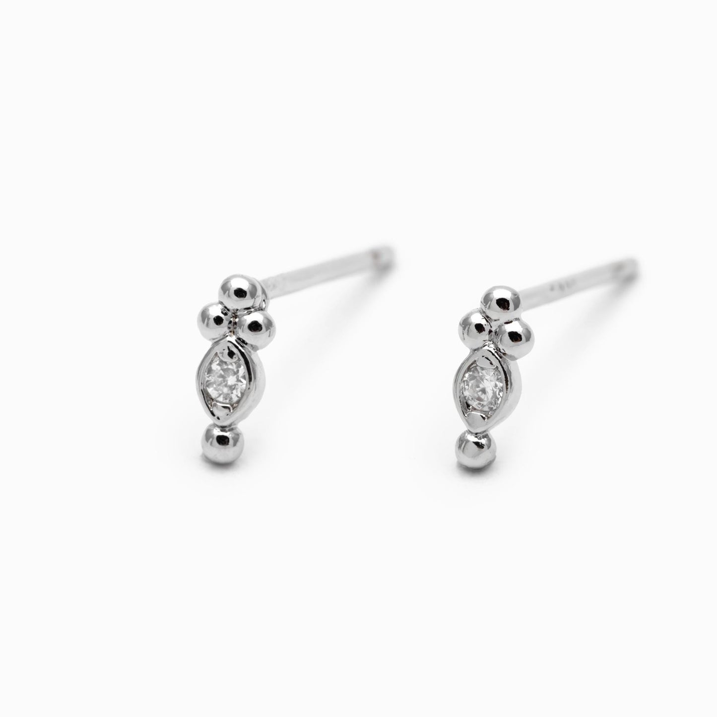 10pcs CZ Pave Gold/ Silver Tiny Marquise Earrings, Gold/ Rhodium Plated Brass, Tiny Stud Earrings (GB-4021-B)