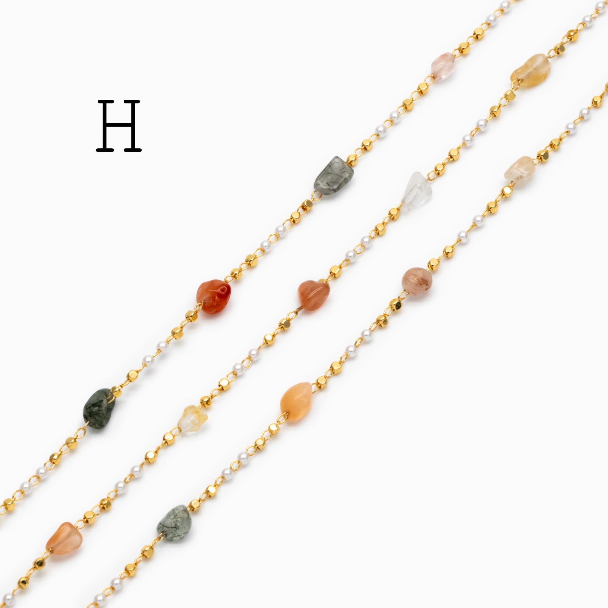 Gemstone Beaded Chain, 18K Gold plated Brass, Faux Pearl Bead Chain Wholesale (#LK-625)/ 1 Meter=3.3ft