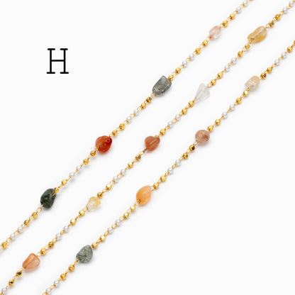 Gemstone Beaded Chain, 18K Gold plated Brass, Faux Pearl Bead Chain Wholesale (#LK-625)/ 1 Meter=3.3ft