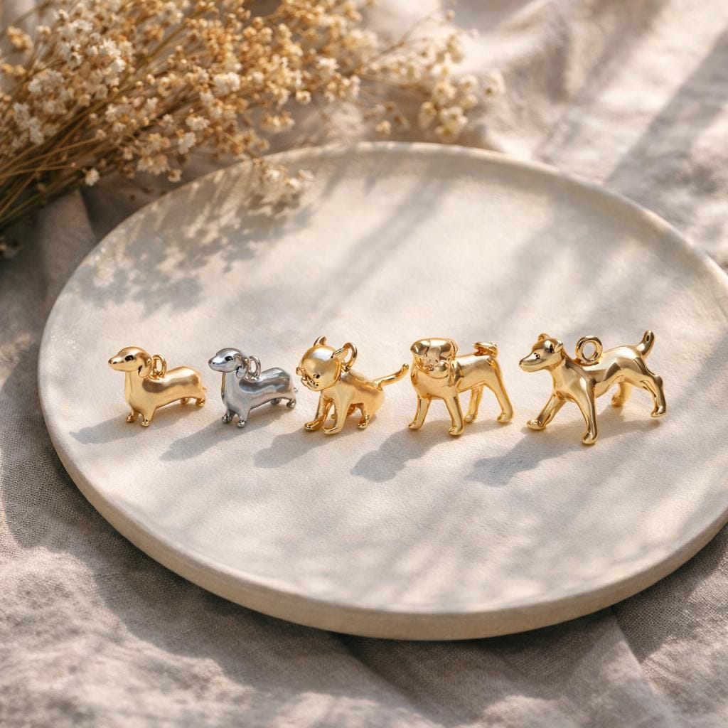 10pcs Gold/ Silver 3D Dog Charm, Gold/ Rhodium plated Brass, Jewelry Making, Diy Material, Jewelry Supplies (GB-2668)