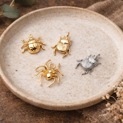 10pcs Gold/ Silver Ladybug Beetle Spider Charms, Insect Pendant, Jewelry Supplies, Earring Findings, Jewelry Making(GB-2666)