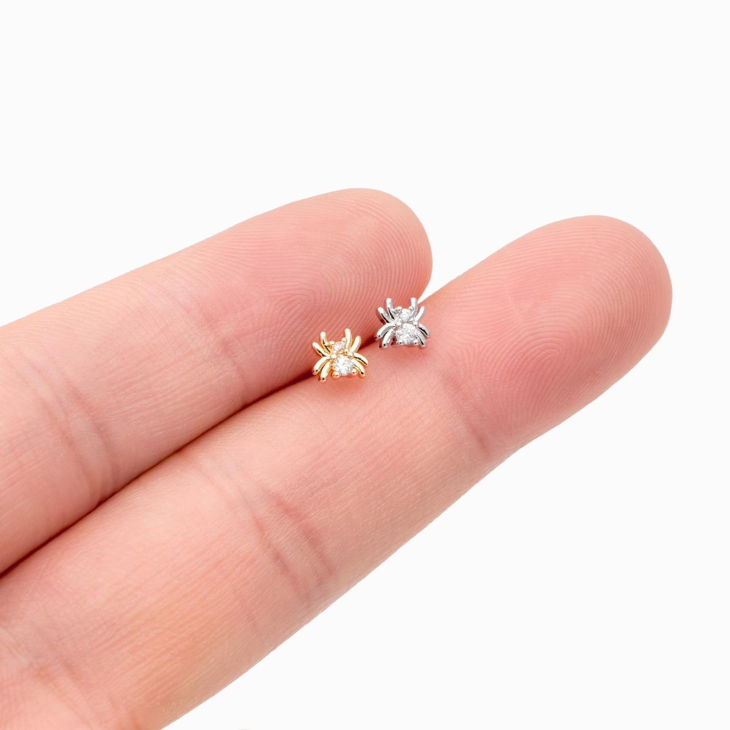 10pcs CZ Pave Gold Tiny Spider Earrings 5mm, Gold Plated Brass Araneid Stud Earrings (GB-4771)